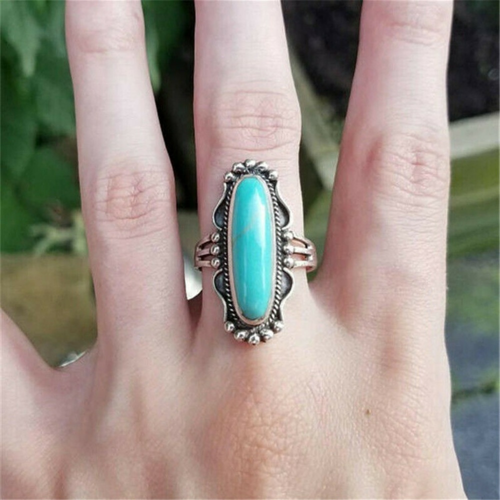 Silver Rectangular Turquoise Ring - Picture 3 of 3